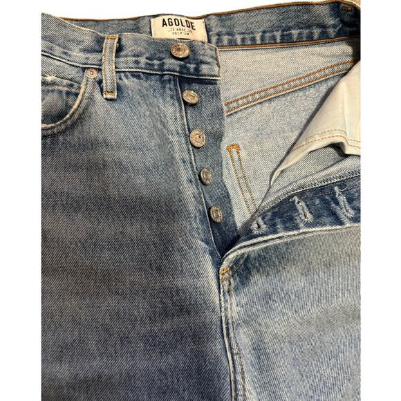 AGOLDE 90’s High Rise Distressed Straight Leg Jeans Light Wash Rigid Denim Sz 23 - Picture 4 of 10